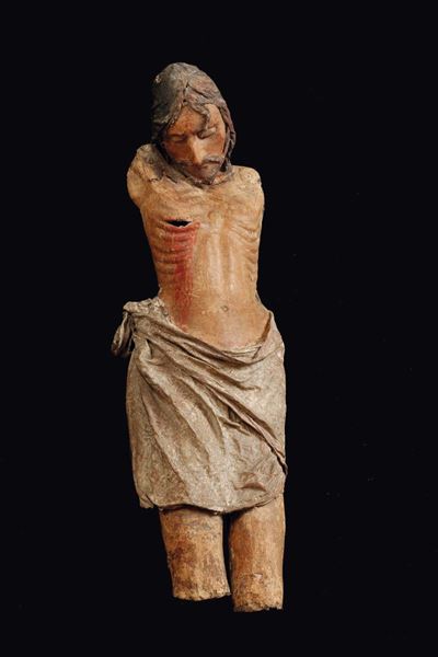 Figura di Cristo Morto in Stoffa Modellata, Gessata e Dipinta, Arte Dell’italia Centro-meridional...