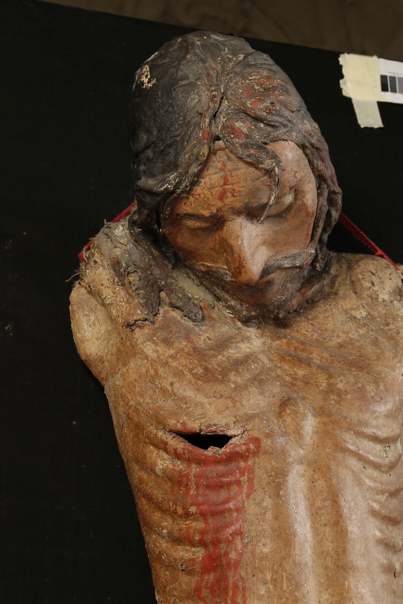 Figura di Cristo Morto in Stoffa Modellata, Gessata e Dipinta, Arte Dell’italia Centro-meridional...