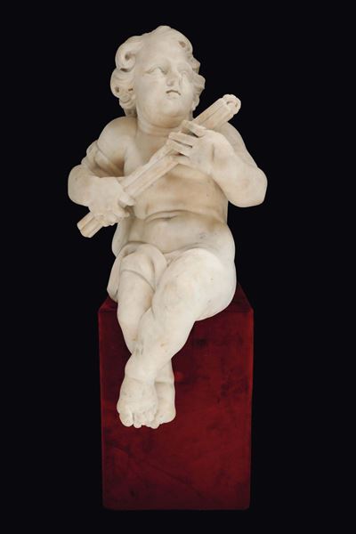 Coppia di Putti Seduti in Marmo, Scultore Barocco Dell’italia del Nord XVII-XVIII Secolo, Antonio...