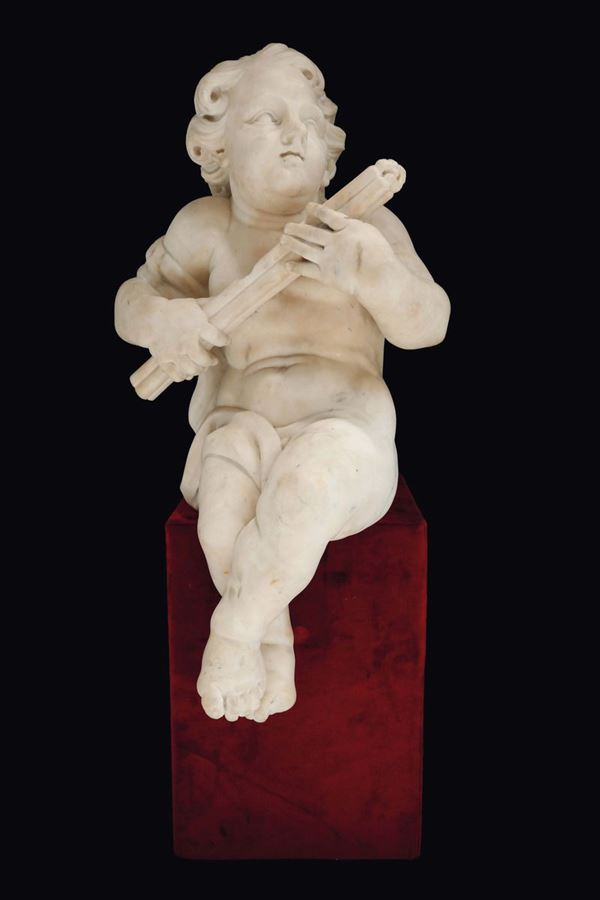 Coppia di Putti seduti in marmo, scultore barocco dell’Italia del nord XVII-XVIII secolo, Antonio Ferretti?