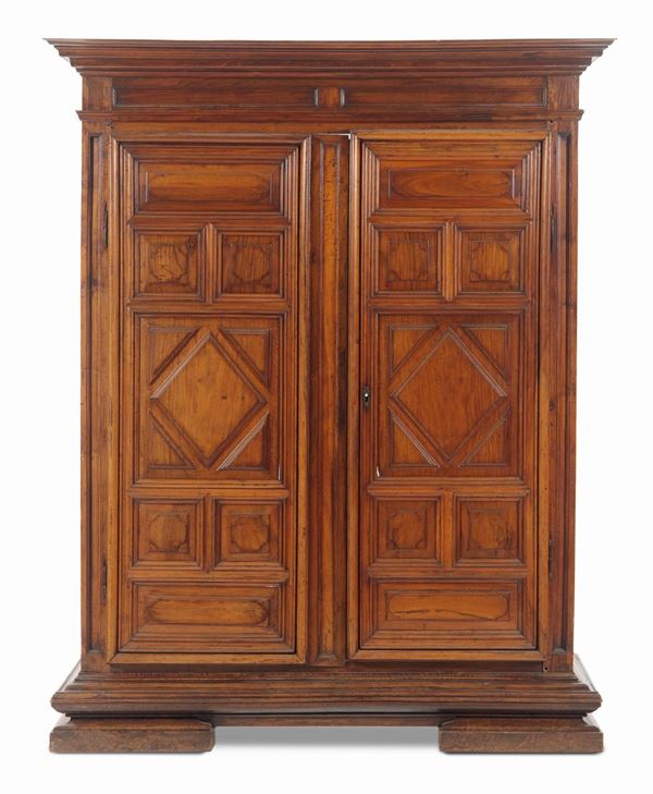 A walnut two-door wardrobe, northern Italy or France, 17th century