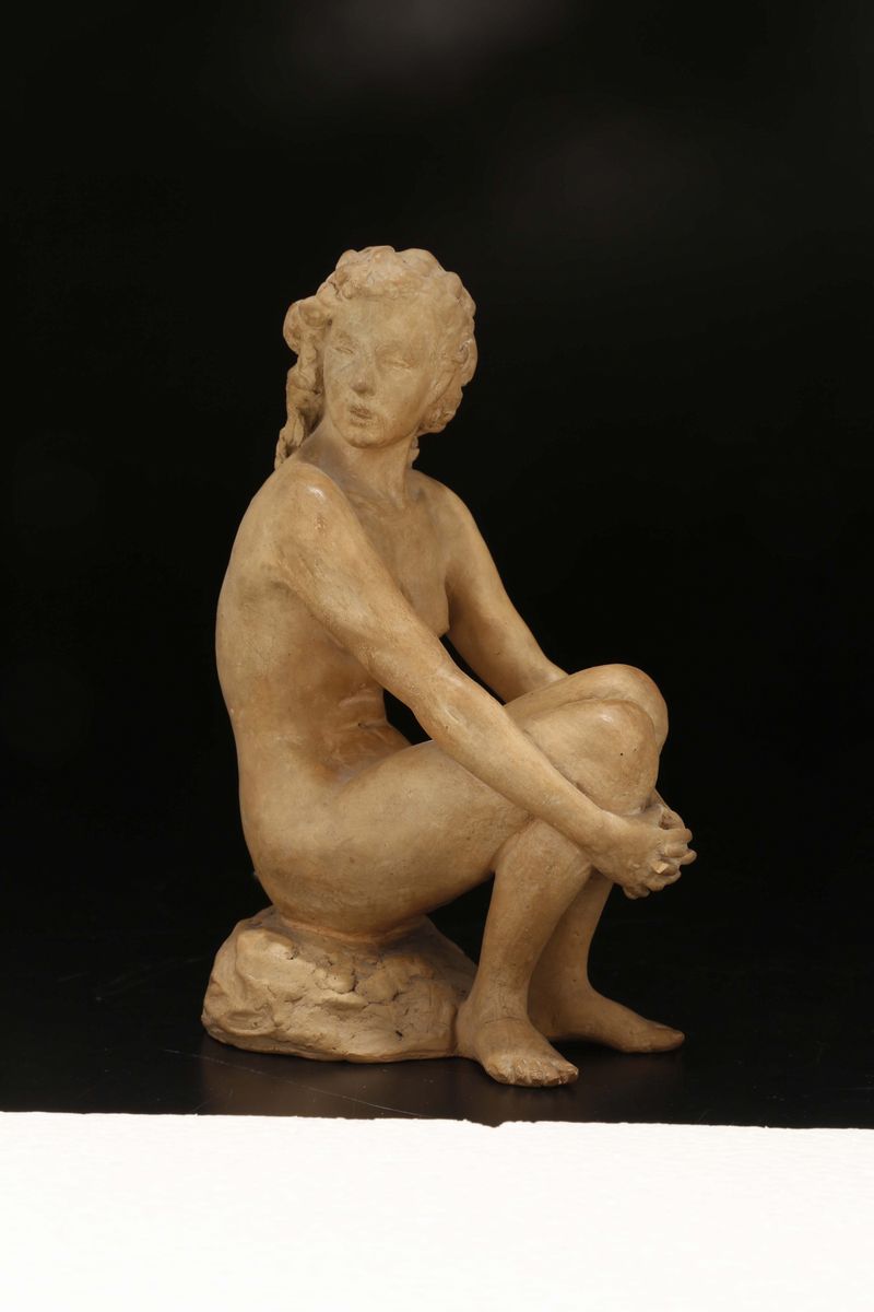 Figura Femminile di Bagnante in Terracotta, Plasticatore Italiano, Prima Metà del XX Secolo