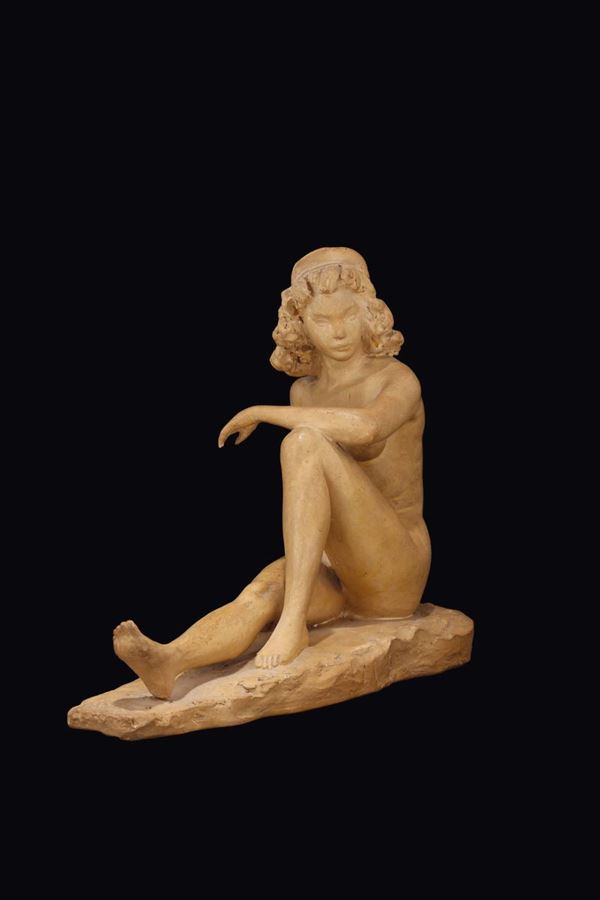 Figura femminile di bagnante in terracotta, plasticatore italiano, prima metà del XX secolo