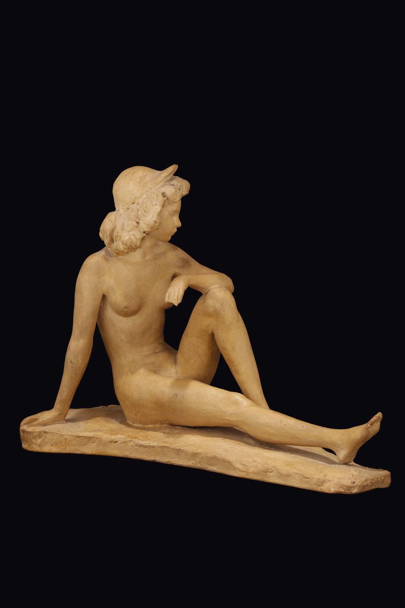 Figura Femminile di Bagnante in Terracotta, Plasticatore Italiano, Prima Metà del XX Secolo