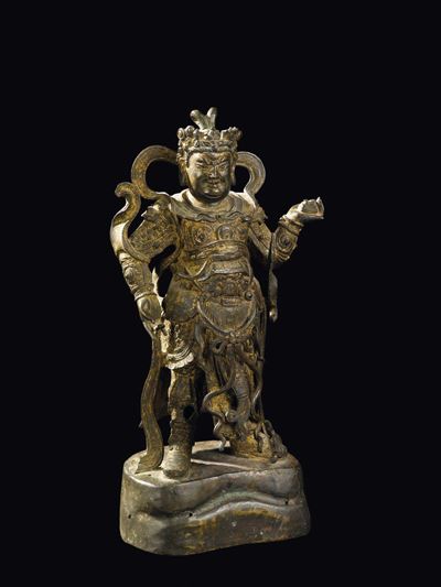 Scultura in Bronzo Raffigurante Guandi, Cina, Dinastia Ming, XVII Secolo