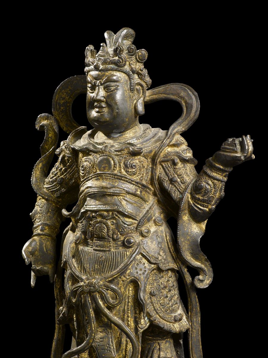 Scultura in Bronzo Raffigurante Guandi, Cina, Dinastia Ming, XVII Secolo