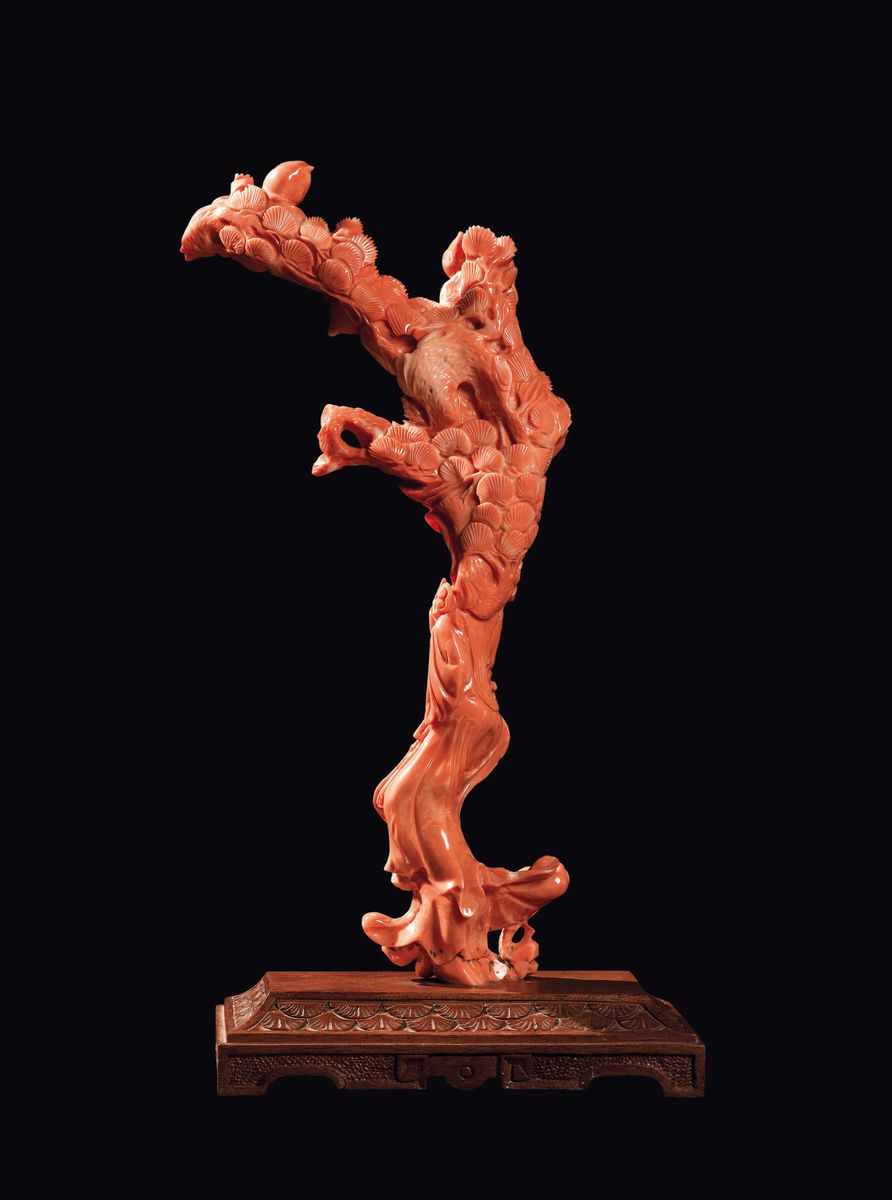 Scultura in Corallo Raffigurante Guanyin e Tre Fanciulli, Cina, Inizio XX Secolo