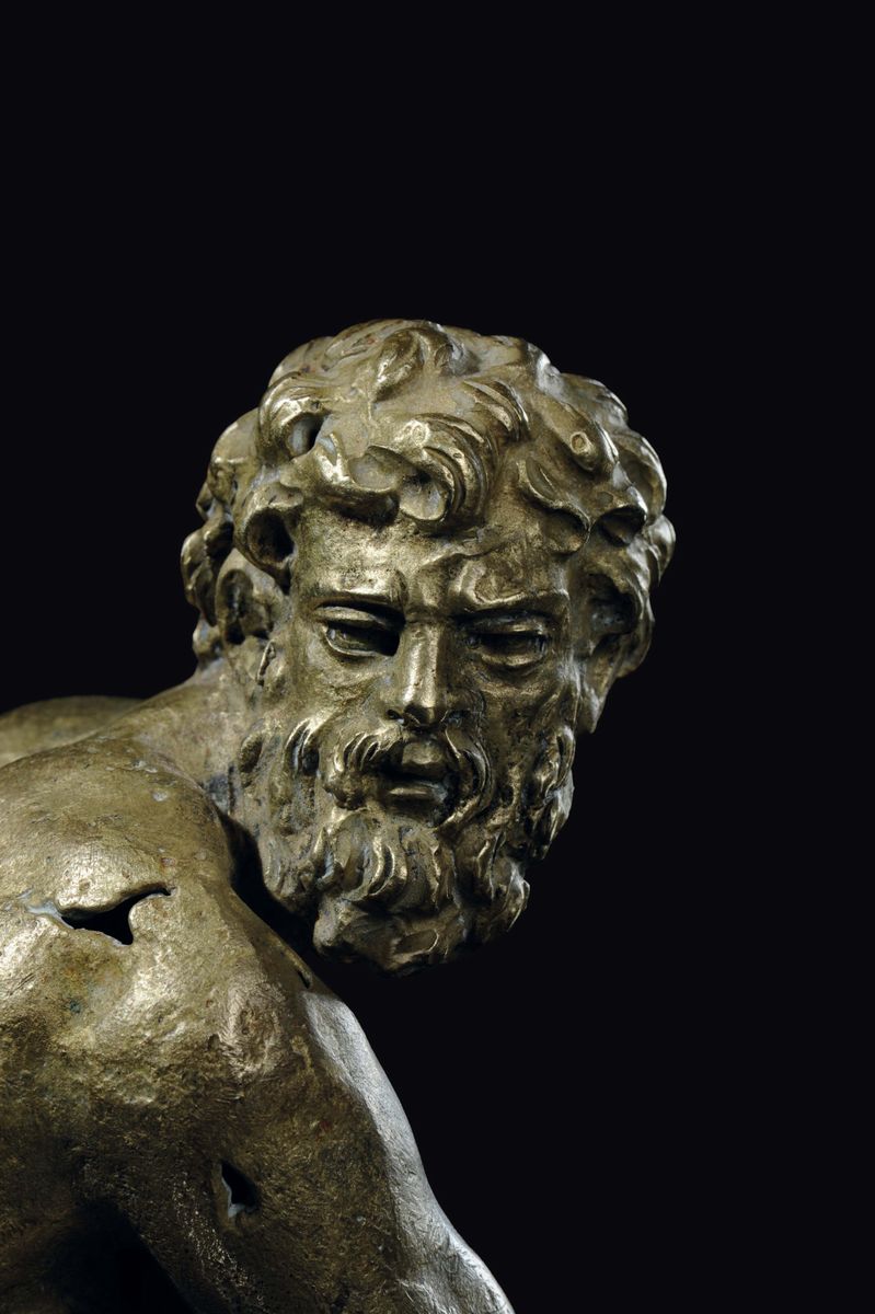 Scultura in Bronzo Fuso e Cesellato Raffigurante Ercole Seduto, Maestro del Fitzwilliam Museum, F...