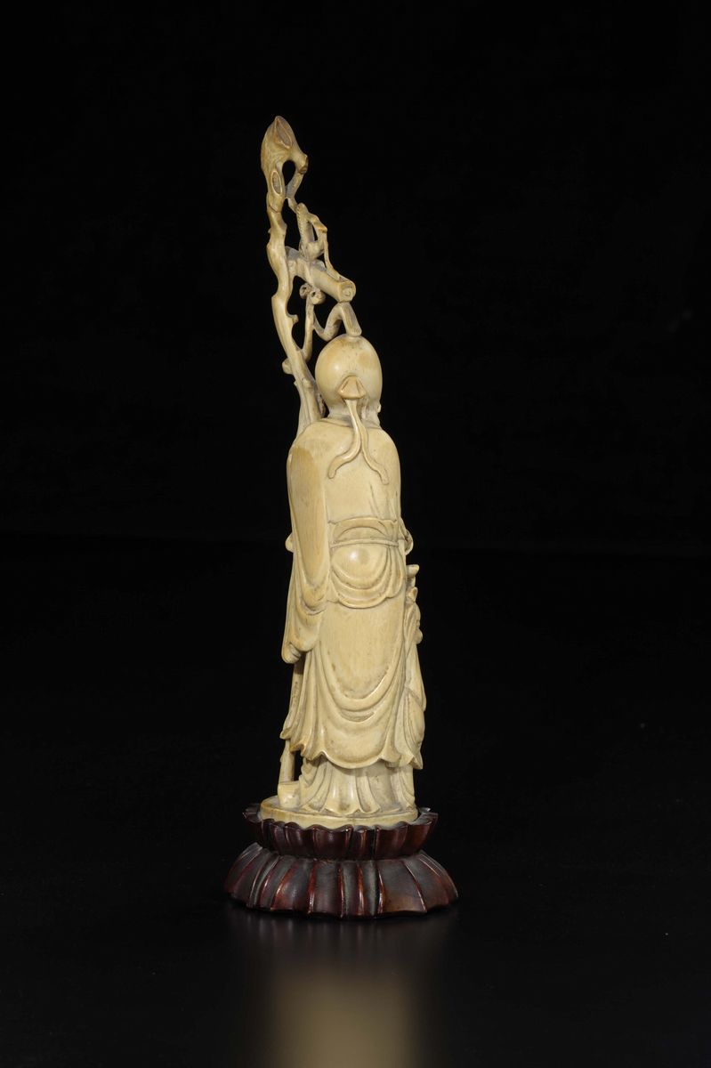 Figura di Shoulao con Fanciullo e Bastone in Avorio, Cina, Inizio XX Secolo