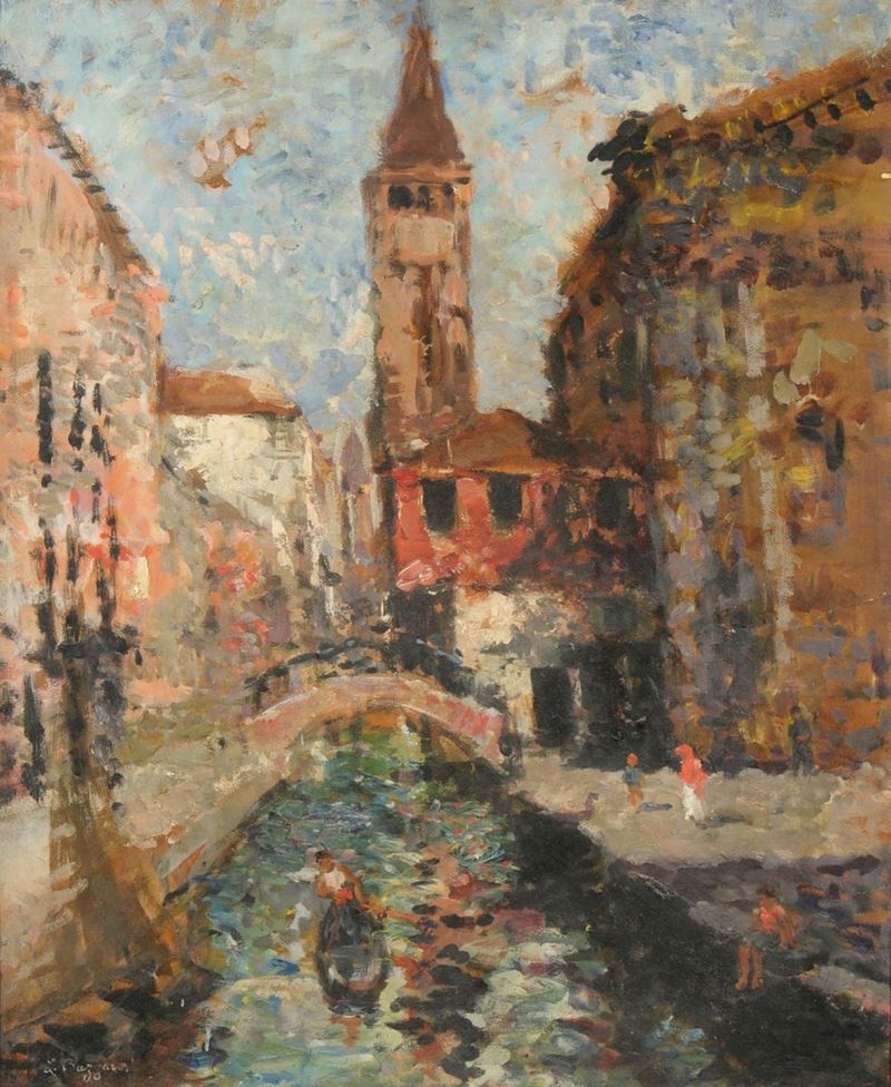Leonardo Bazzaro (Milano 1853-1937) attribuito a Canale di Chioggia  - Asta Dipinti del XIX e XX secolo - Cambi Casa d'Aste