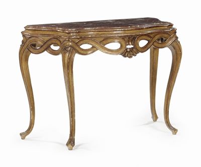 Console in Legno Laccato con Motivi a Nastro e Dorato, Venezia, XVIII Secolo