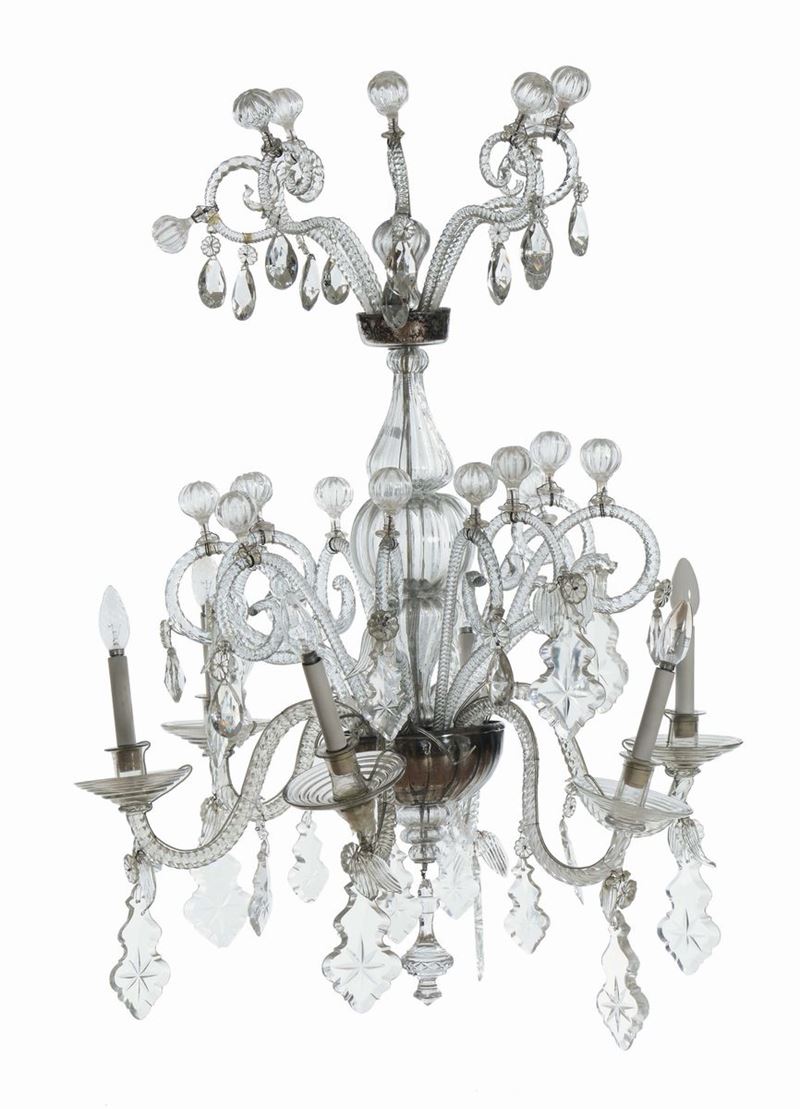 Lampadario in cristallo di Boemia a sei luci, XX secolo  - Auction Furnishings from the mansions of the Ercole Marelli heirs and other property - Cambi Casa d'Aste