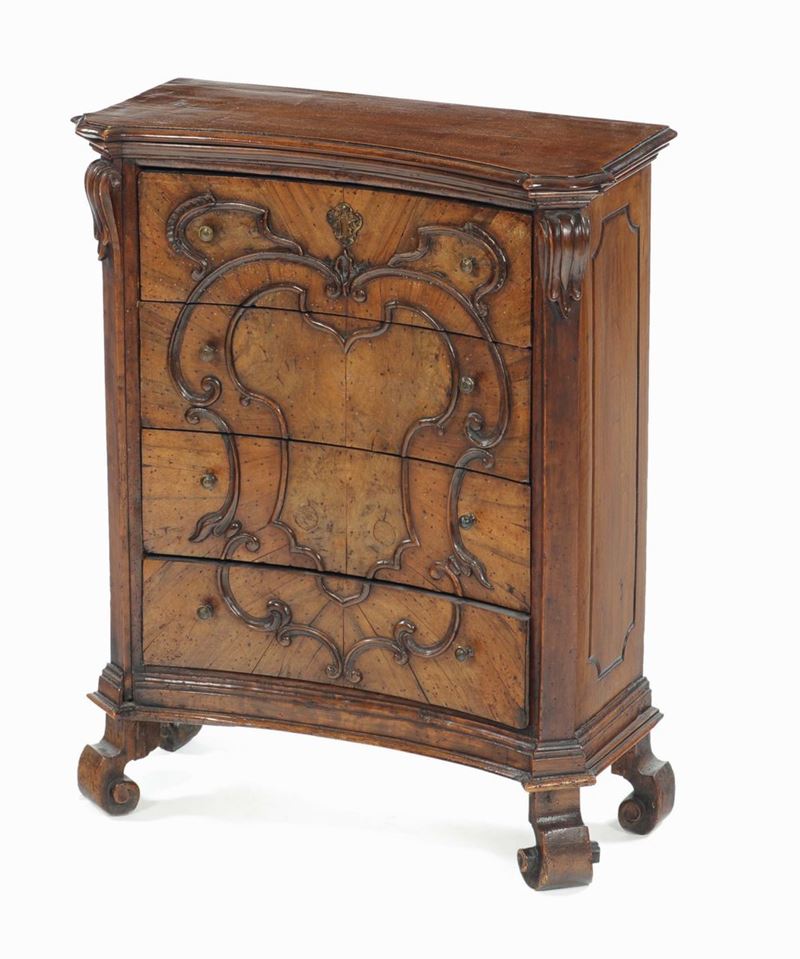 Comodino in legno a quattro cassetti, Lombardia, XVIII-XIX secolo  - Auction Furnishings from the mansions of the Ercole Marelli heirs and other property - Cambi Casa d'Aste