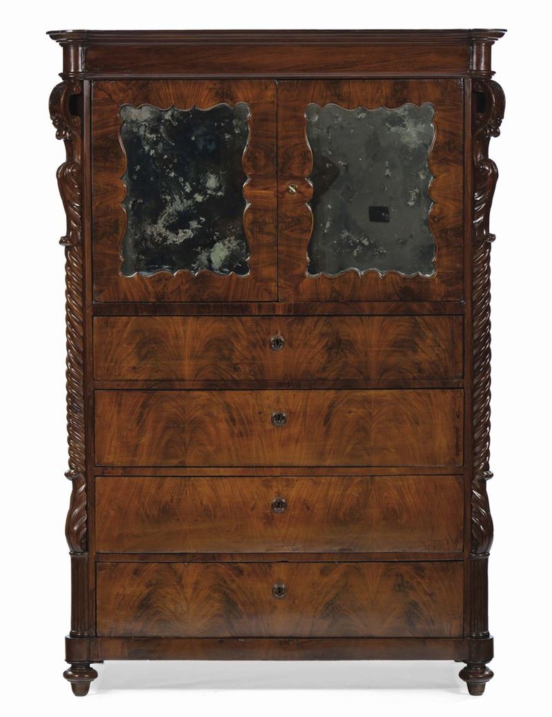 Mobile guardaroba Luigi Filippo con ante a specchi, XIX secolo  - Auction Furnishings from the mansions of the Ercole Marelli heirs and other property - Cambi Casa d'Aste