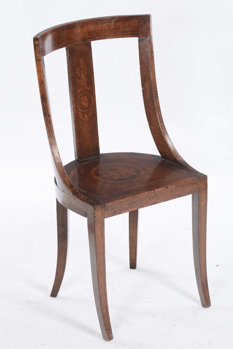 Sei sedie Carlo X lastronate ed intarsiate, XIX secolo  - Asta Antiquariato - Cambi Casa d'Aste