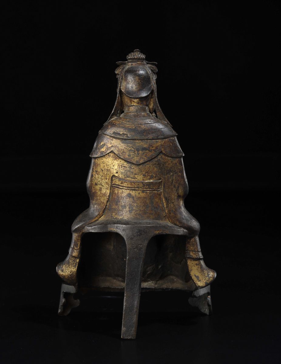 Figura di Guanyin Seduta in Bronzo con Tracce di Doratura, Cina, Dinastia Ming, XVII Secolo