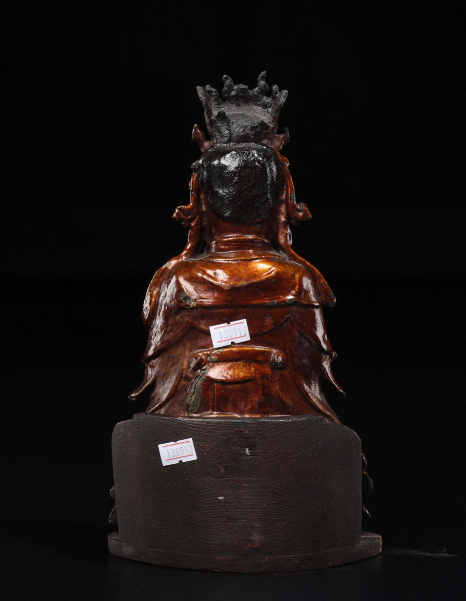 Guanyin Seduta in Bronzo con Neonato in Mano, Cina, Dinastia Ming, XVII Secolo