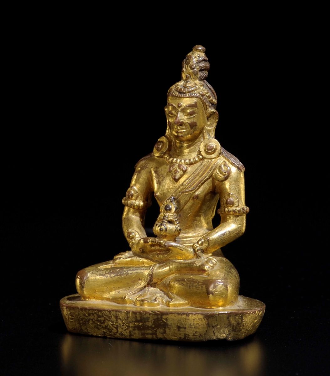 Shakyamuni Seduto in Bronzo Dorato con Incensiere tra le Mani, Cina, Dinastia Qing, XVIII Secolo
