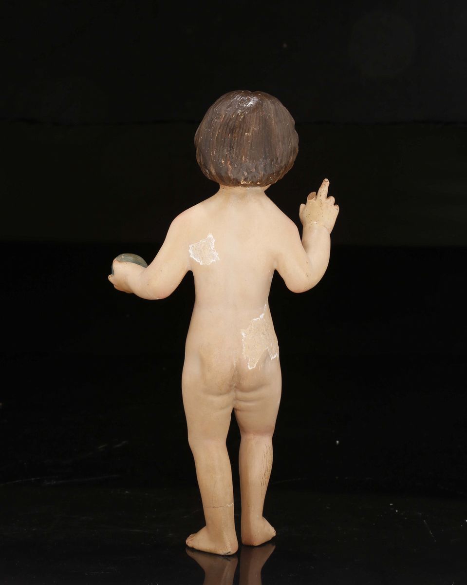 Scultura in Legno Policromo Raffigurante Gesù Bambino, Malines XVI Secolo
