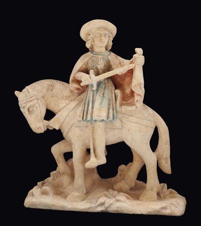 Scultura in Pietra Policroma Raffigurante S.martino, Francia, Borgogna, XVI Secolo