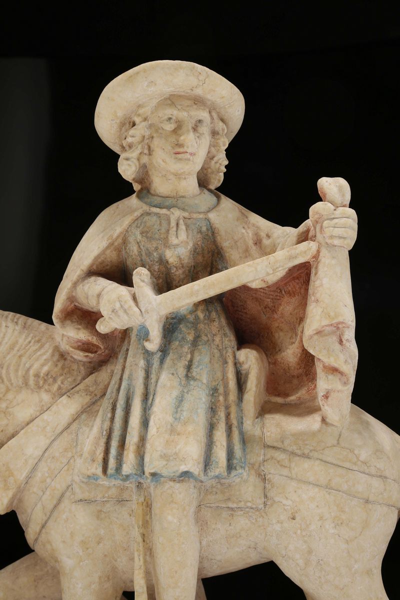 Scultura in Pietra Policroma Raffigurante S.martino, Francia, Borgogna, XVI Secolo