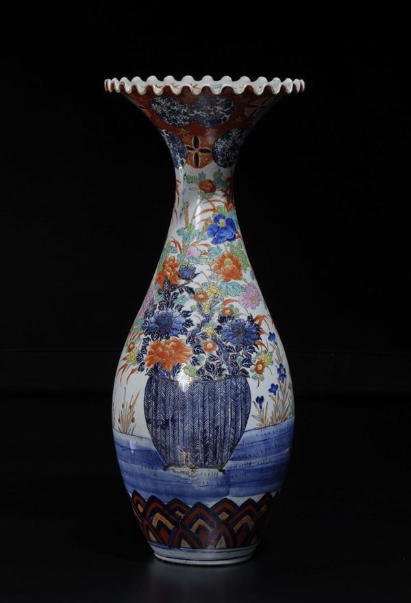 An Imari porcelain vase depicting flowering vases, Japan, 19th century