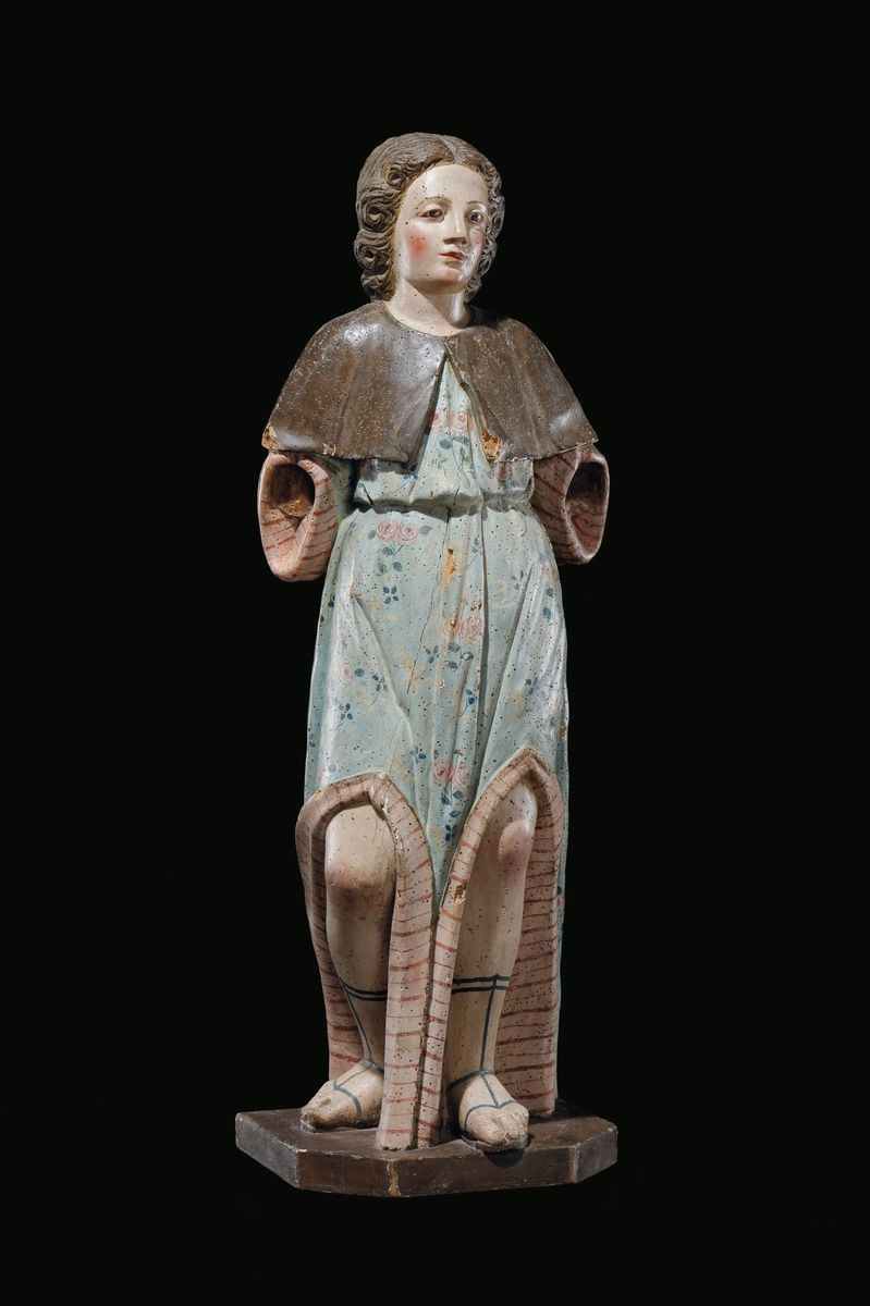 Scultura in legno policromo raffigurante angelo, Italia centrale XVII secolo  - Asta Scultura e Oggetti d'Arte - Cambi Casa d'Aste