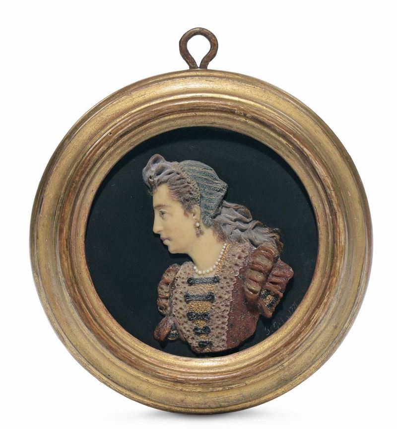 Medaglione con busto femminile Firmata P.G. 1771 Pietro Gambini (?)  - Asta Un'Importante Raccolta di Opere in Cera - Cambi Casa d'Aste