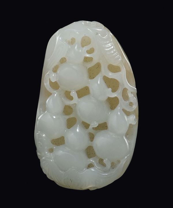 A small white jade with double pumpkins in relief, China, Qing Dynasty, 19th century