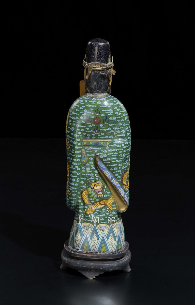 Dignitario con Cappello in Smalti Cloisonné, Cina, XX Secolo