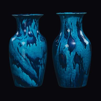 Coppia di Vasi in Porcellana Flambé sui Toni Dell'azzurro, Cina, Dinastia Qing, Epoca Kangxi (166...