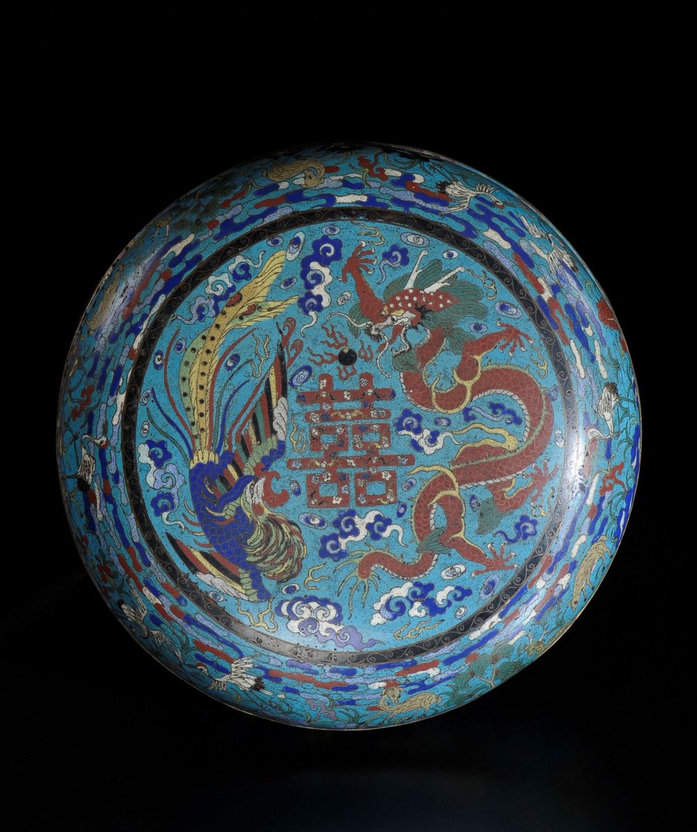 Scatola in Cloisonnè con Raffigurazione di Drago e Fenice, Cina, Dinastia Qing, Epoca Qianlong (1...