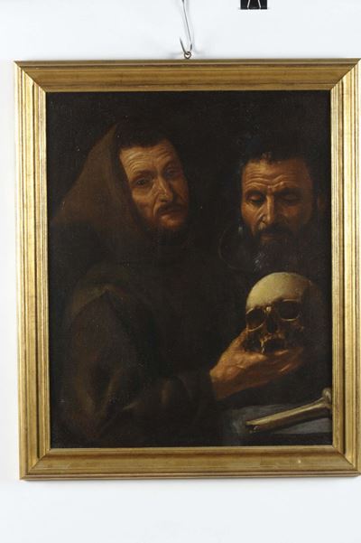 Pittore Lombardo Dell'inizio del XVII Secoloritratti di Francescani con Teschio