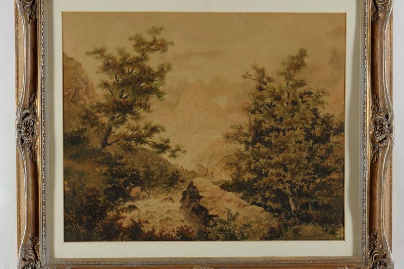 Anonimo del XIX secolo Paesaggio boschivo  - Asta Arredi dalle dimore degli eredi Ercole Marelli e altre provenienze - Cambi Casa d'Aste