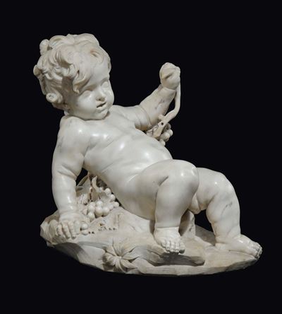 Figura in Marmo di “putto Ebbro” (bacco?). Scultore Barocco Prossimo Ad Alessandro Algardi, Itali...