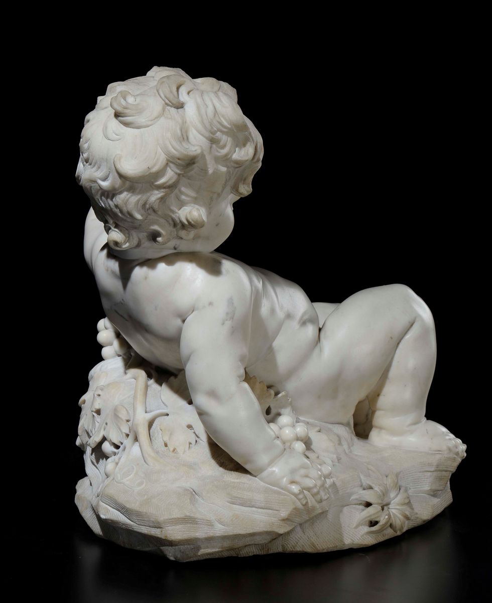 Figura in Marmo di “putto Ebbro” (bacco?). Scultore Barocco Prossimo Ad Alessandro Algardi, Itali...