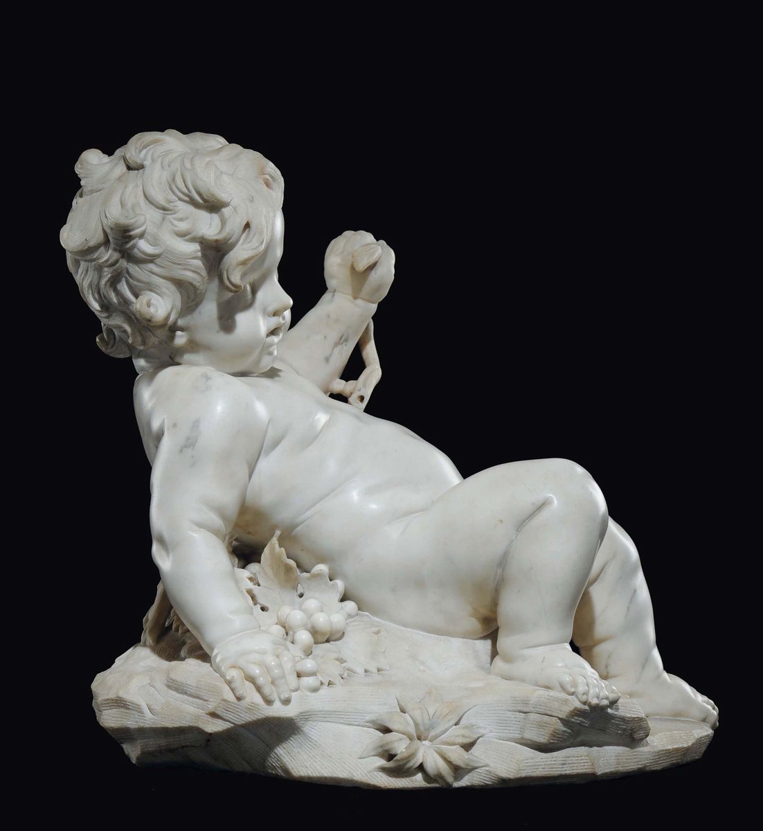 Figura in Marmo di “putto Ebbro” (bacco?). Scultore Barocco Prossimo Ad Alessandro Algardi, Itali...