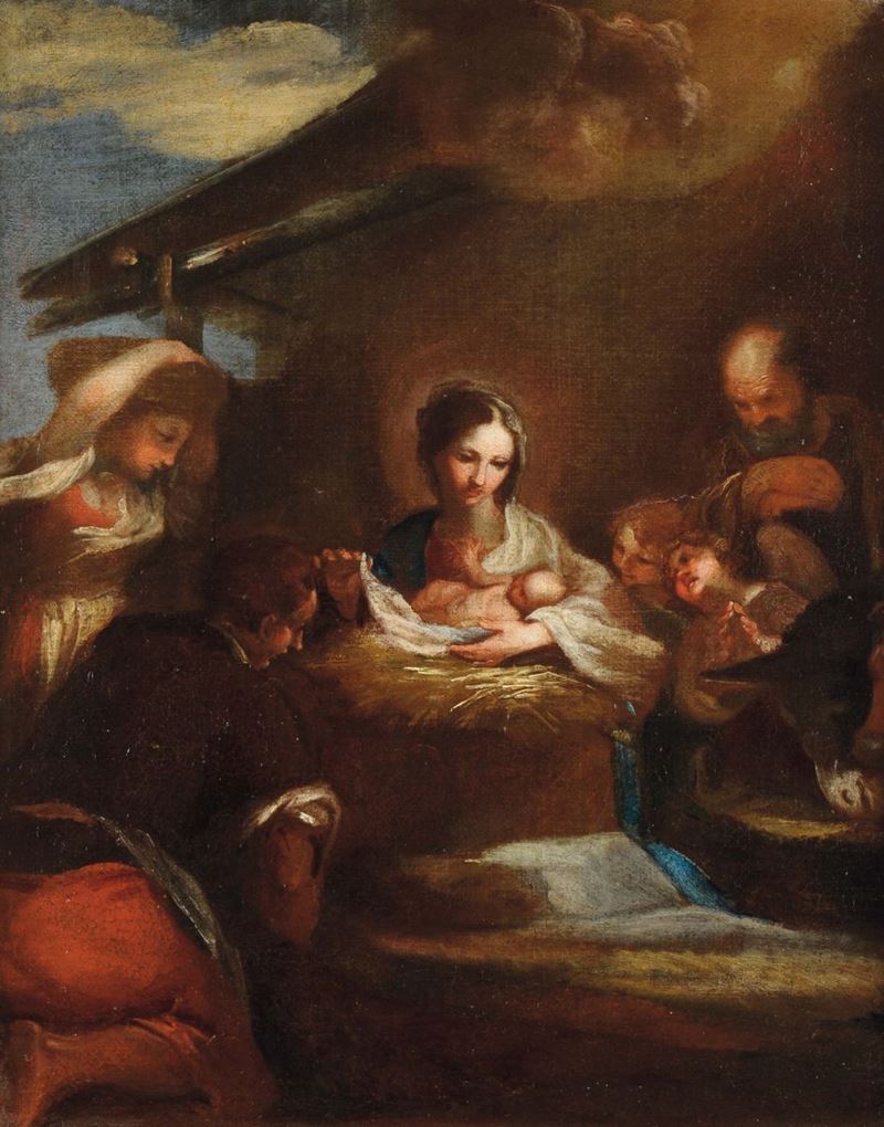 Carlo Maratti (Camerano 1625 - Roma 1713), seguace di Adorazione dei pastori  - Asta Dipinti Antichi - Cambi Casa d'Aste