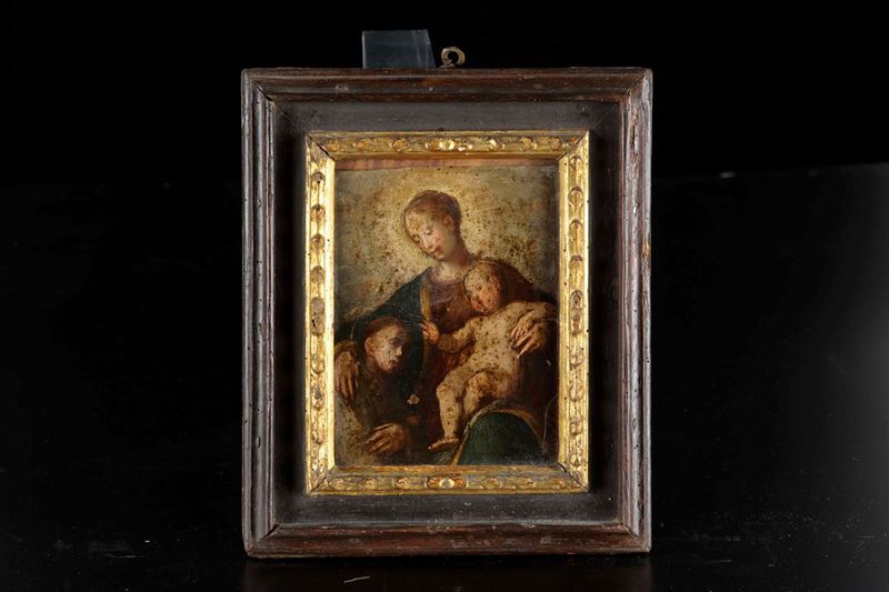 Scuola Italiana del XVIII secolo Madonna con Bambino e Santo  - Asta Arredi dalle dimore degli eredi Ercole Marelli e altre provenienze - Cambi Casa d'Aste