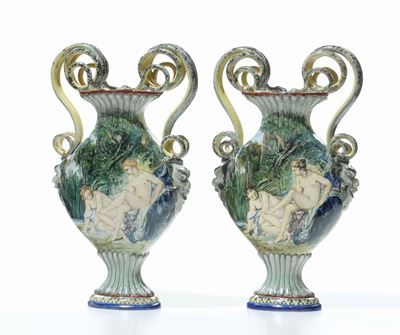 Coppia di Vasi Biansati in Ceramica, Faenza XX Secolo