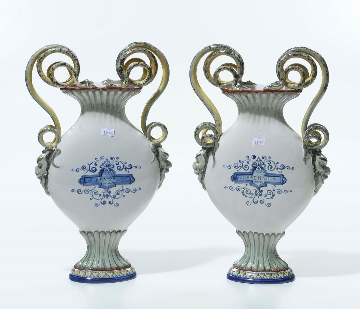 Coppia di Vasi Biansati in Ceramica, Faenza XX Secolo