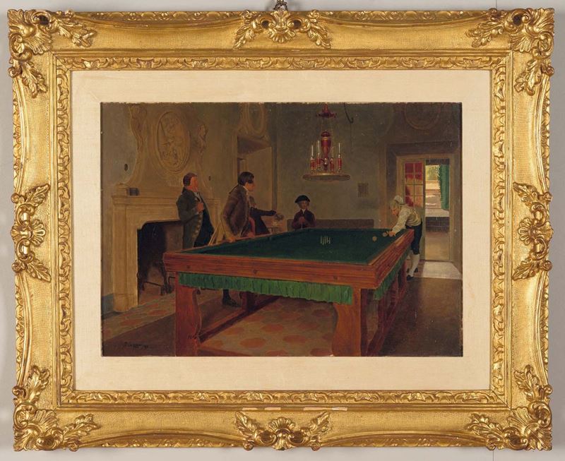 Tito Lessi (1858-1917) Il gioco del biliardo  - Asta Fine Art Selection - Cambi Casa d'Aste