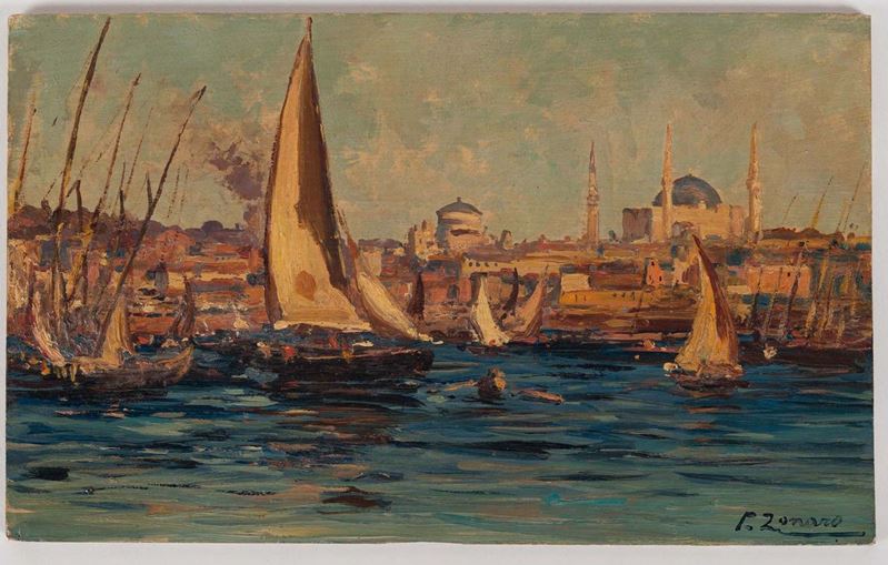 Fausto Zonaro (1854-1929) Veduta di Istanbul  - Asta Fine Art Selection - Cambi Casa d'Aste