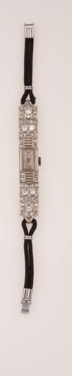 Lady's platinum and diamond-set rectangular wristwatch  - Auction Fine Jewels - Cambi Casa d'Aste