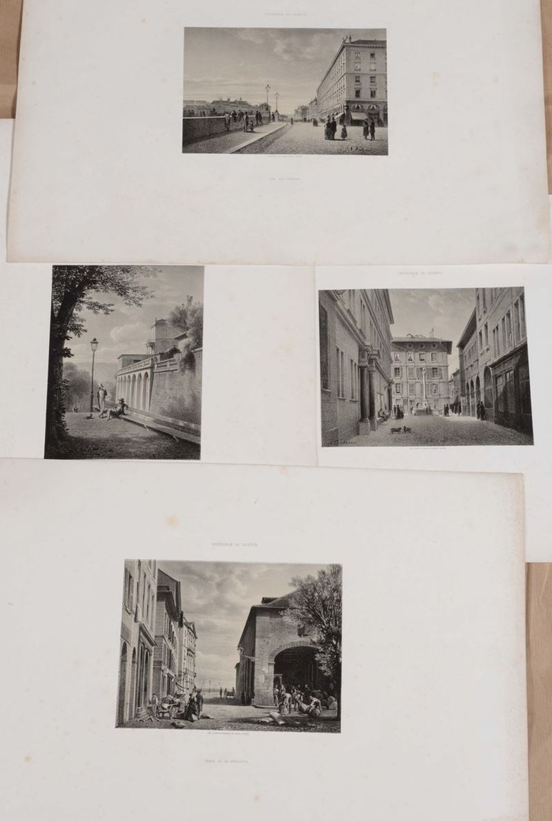 Lotto di quattro incisioni da Fontanesi, Imp. Pilet & Cougnard editeurs, Geneve  - Asta Arredi dalle dimore degli eredi Ercole Marelli e altre provenienze - Cambi Casa d'Aste