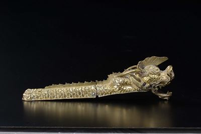 Figura di Drago Snodato in Bronzo Dorato, Cina, Dinastia Qing, XIX Secolo