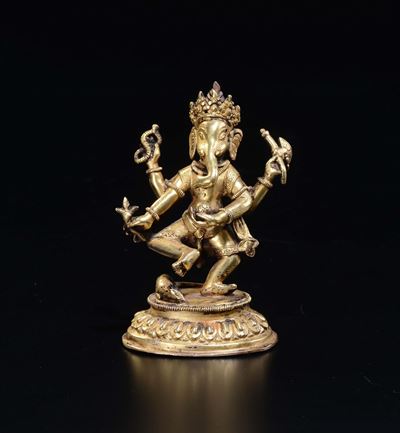 Divinità con Testa di Elefante in Bronzo Dorato, Cina, XX Secolo