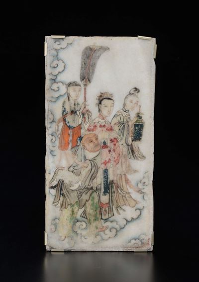 Placca in Marmo Dipinto con Raffigurazione di Guanyin, Cina, XX Secolo