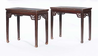 Coppia di Console in Legno Lavorato e Traforato, Cina, Dinastia Qing, XIX Secolo