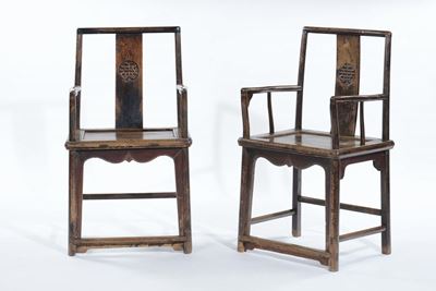 Coppia di Poltrone in Legno con Schienale Inciso, Cina, Dinastia Qing, XIX Secolo